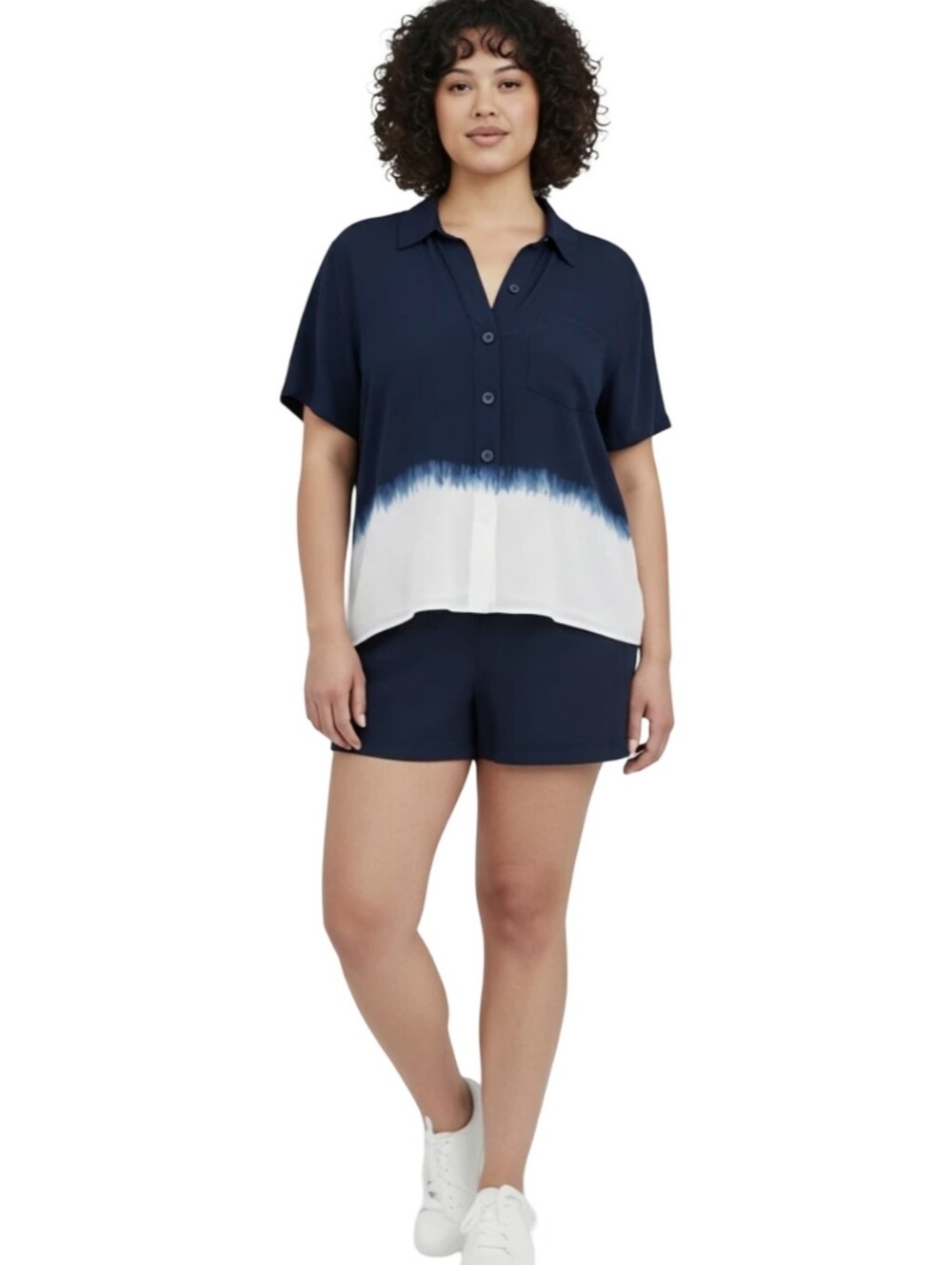 Talbots Navy and White Dip-Dye V-Neck Shirt Plus Size 2X New